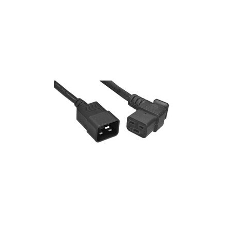 Cable Wholesale Heavy Duty Server Power Extension Cord, Black, C20 to C19Left Angle, 12AWG/3C, 20 Amp, 3 foot 10W3-41803